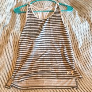 gray and white striped underarmour racerback tank